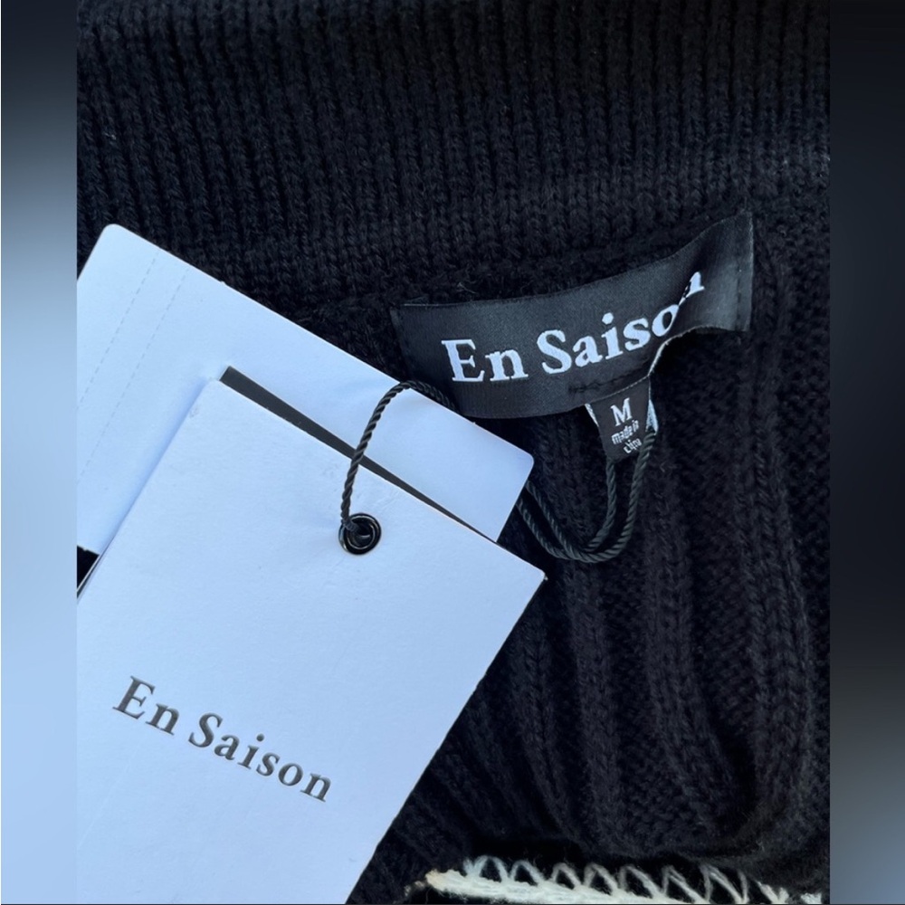 EN SAISON black Ribbed knit Sweater Midi Dress collar M NWT - Picture 3 of 7